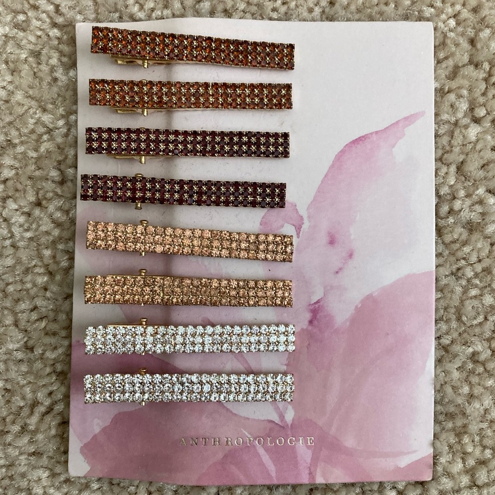 Anthropologie 8pc Rhinestone Hair Barrettes